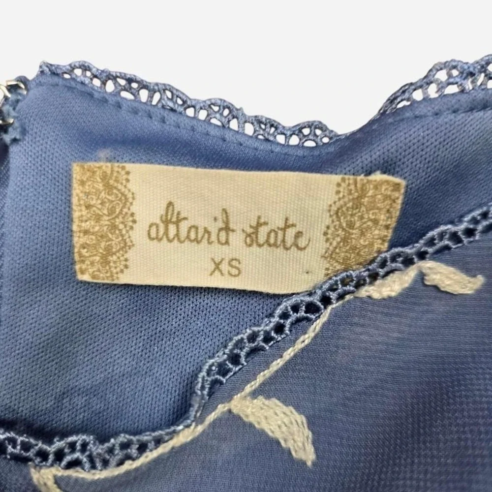 Altar'd‎ State Floral Mini Dress Womens XS Blue Puff Sleeve Cottagecore